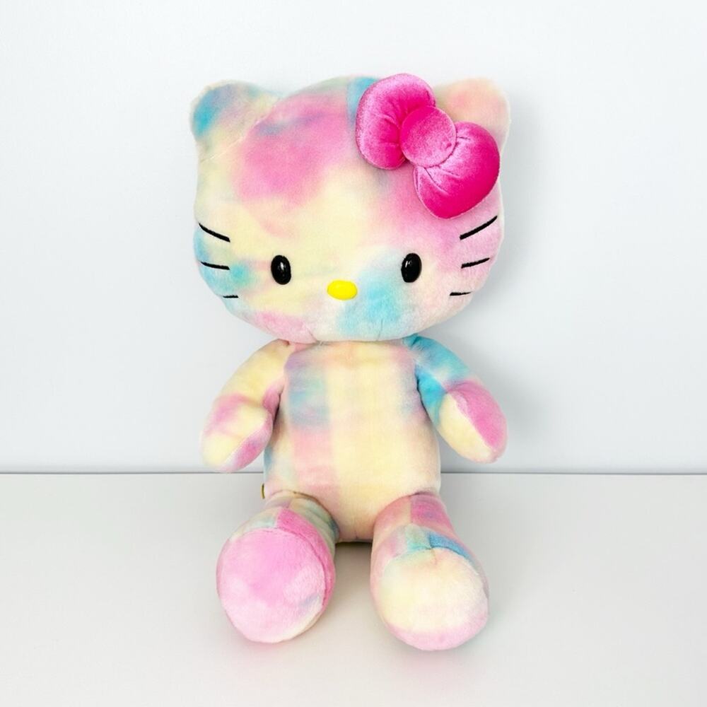 Hello Kitty Build A Bear Watercolor Tie Dye Plush Pink Bow 19"